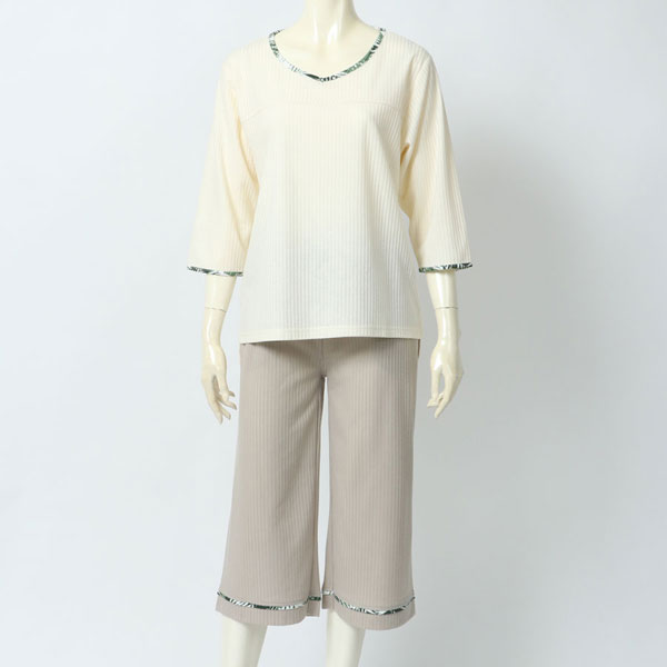 ルームウェア 上下セット レディース 7分袖 ストライプ セットアップ Mru 上下 7分丈パンツ 寝巻き パジャマ 部屋着 おしゃれ オシャレ 大人 韓国 ファッション M L Ll Xl 30代 40代 50代 春 夏 秋 数量限定