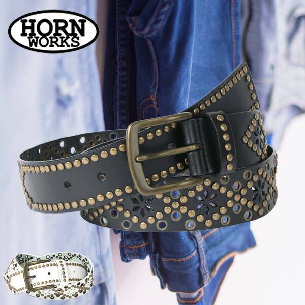 ベルト メンズ 本革 カジュアル Horn Works ホーンワークス 大きいサイズ ブランド ビジネス レザー 牛革 帆型 スタッズ レザーベルト 牛革ベルト 革ベルト スタッズベルト おしゃれ シンプル オシャレ 大人 小物 白 黒 全長約101cm 108 5cm 春 夏 秋 冬 最安値に挑戦