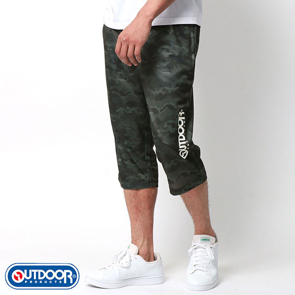 ハーフパンツ メンズ スポーツ 7分丈 ひざ下 Outdoor Products アウトドアプロダクツ カモフラ ロゴ プリント イージーパンツ クロップド ボトム ボトムス 迷彩 部屋着 30代 40代 50代 春 夏 秋 黒 M L Ll Xl 2l 64 以上節約
