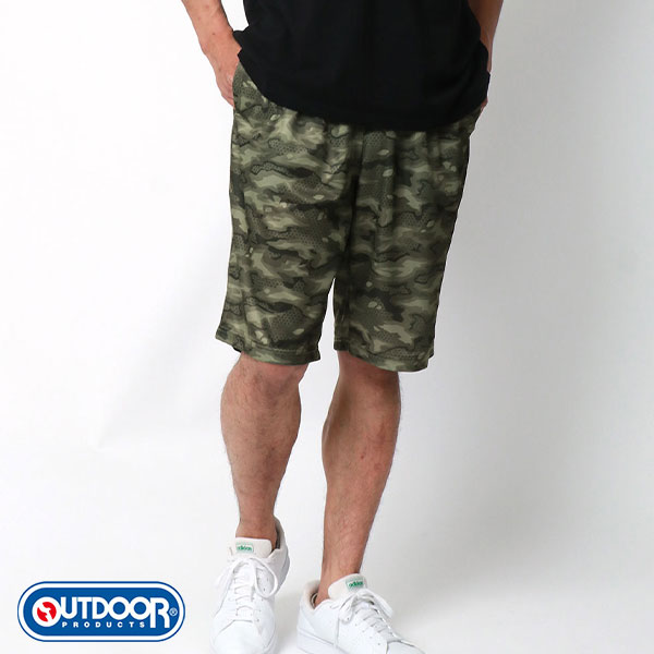 ハーフパンツ メンズ スポーツ ひざ下 膝下 短パン ショーツ Outdoor Products アウトドアプロダクツ カモフラ ロゴ プリント イージーパンツ ボトム ボトムス 迷彩 30代 40代 50代 春 夏 秋 M L Ll Xl 2l 再入荷