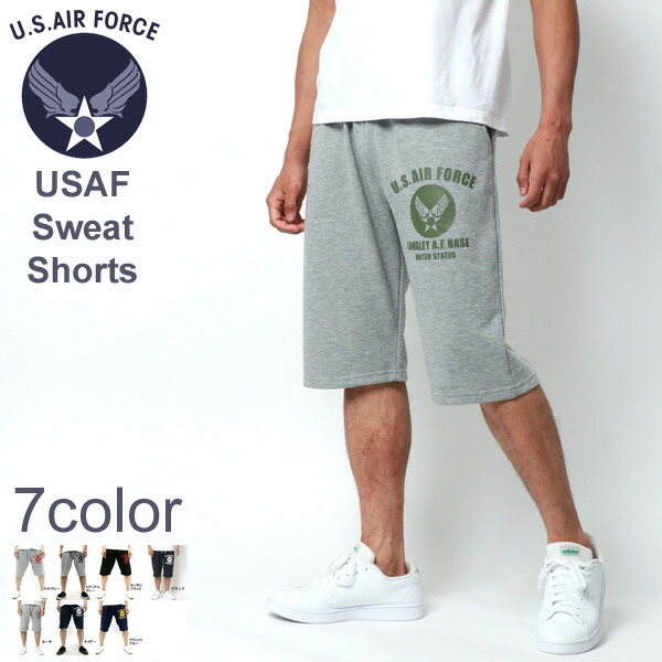 ハーフパンツ メンズ ひざ下 膝下 短パン ショーツ ショートパンツ プリントショーツ ミリタリー パンツ 夏 裏毛 U S Air Force プリント ユーエスエアフォース 部屋着 ルームウェア ボトム ボトムス おしゃれ オシャレ 大人 ファッション メンズファッション M L Ll Xl