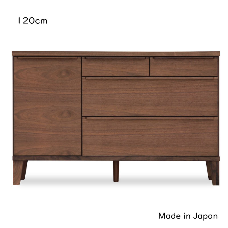 送料無料 120幅 サイドボード 完成品 120センチ 天然木 無垢 レッドオーク無垢材 ウォールナット無垢 ナラ 北欧 和モダン 日本製 国産 引出し 洋服収納 リビング収納 レオ 収納家具 大川家具 シンプル 人気 安 タンス 箪笥 売れてる 安い おすすめ 3段 ロータイプ 寝室