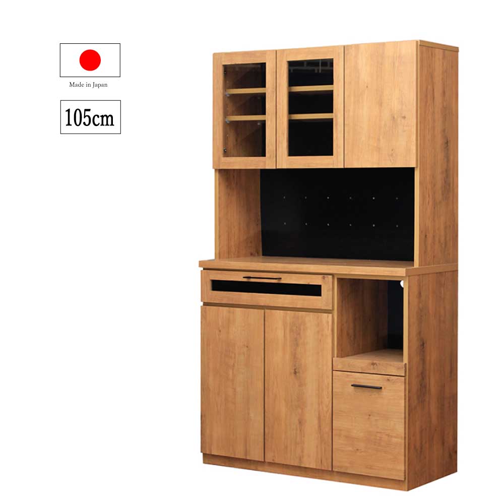 【楽天市場】送料無料 日本製 準完成品 食器棚 105センチ キッチンボード ダイニングボード ビンテージデザイン ナチュラル色 がらす 人気 ...
