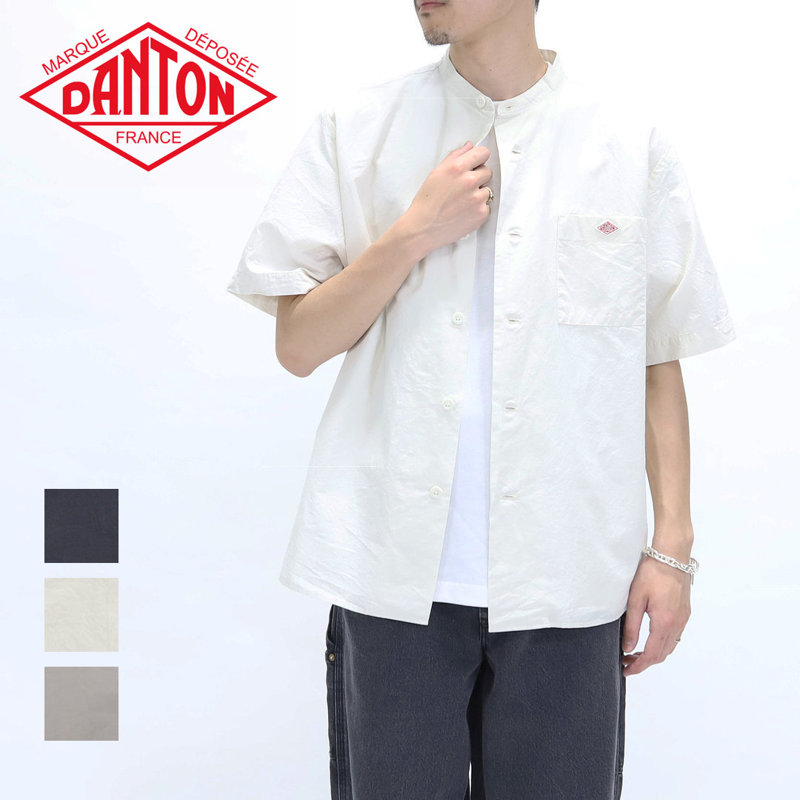 ダントン DANTON/シャツ/コットンリネン ソリッド バンドカラーシャツ/JD-3788 SCL/メンズ【正規取扱】半袖シャツ ショートスリーブ 無地 胸ポケット ボックスシルエット｜BIG AMERICAN SHOP