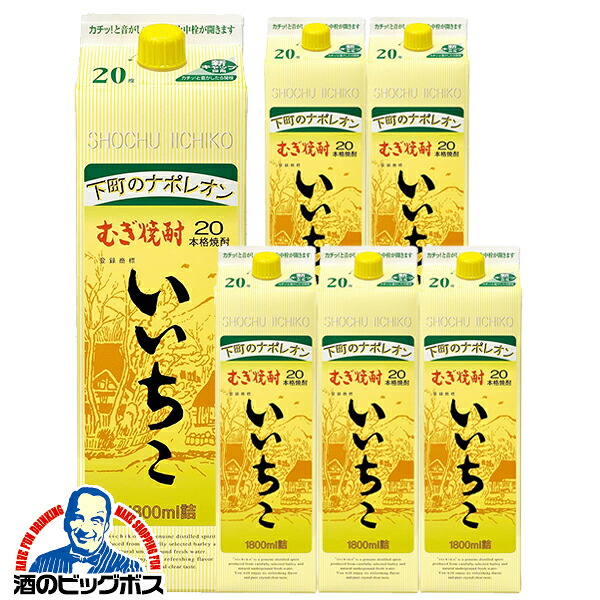 【本州のみ 送料無料】1.8Lパック 6本 三和酒類 麦焼酎 むぎ焼酎 いいちこ 20度 1800mlパック×1ケース/6本《006》『FSH』