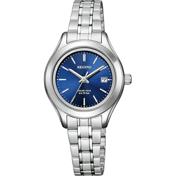 【ポイントバックCP】【ラッピング無料対象商品】CITIZEN REGUNO シチズン レグノ ペア ソーラーテック シルバー×ブルー レディース腕時計 KM4-112-71