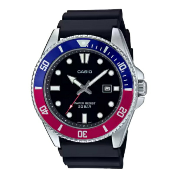 国内正規品 CASIO Collection カシオ コレクション 20気圧防水 マリンスポーツ ブルー×レッド メンズ腕時計 MDV-107-1A3JF