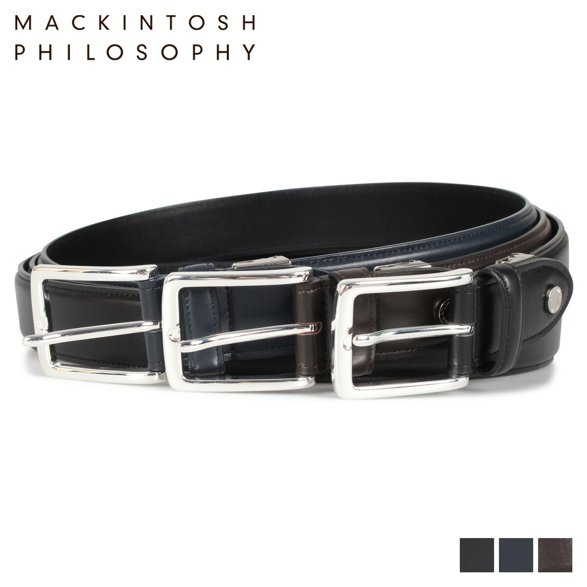 MACKINTOSH PHILOSOPHY LEATHER BELT マッキントッシュ フィロソフィー ベルト レザーベルト メンズ 本革 バックル ブラック ネイビー チョコ 黒 MAP-8100120