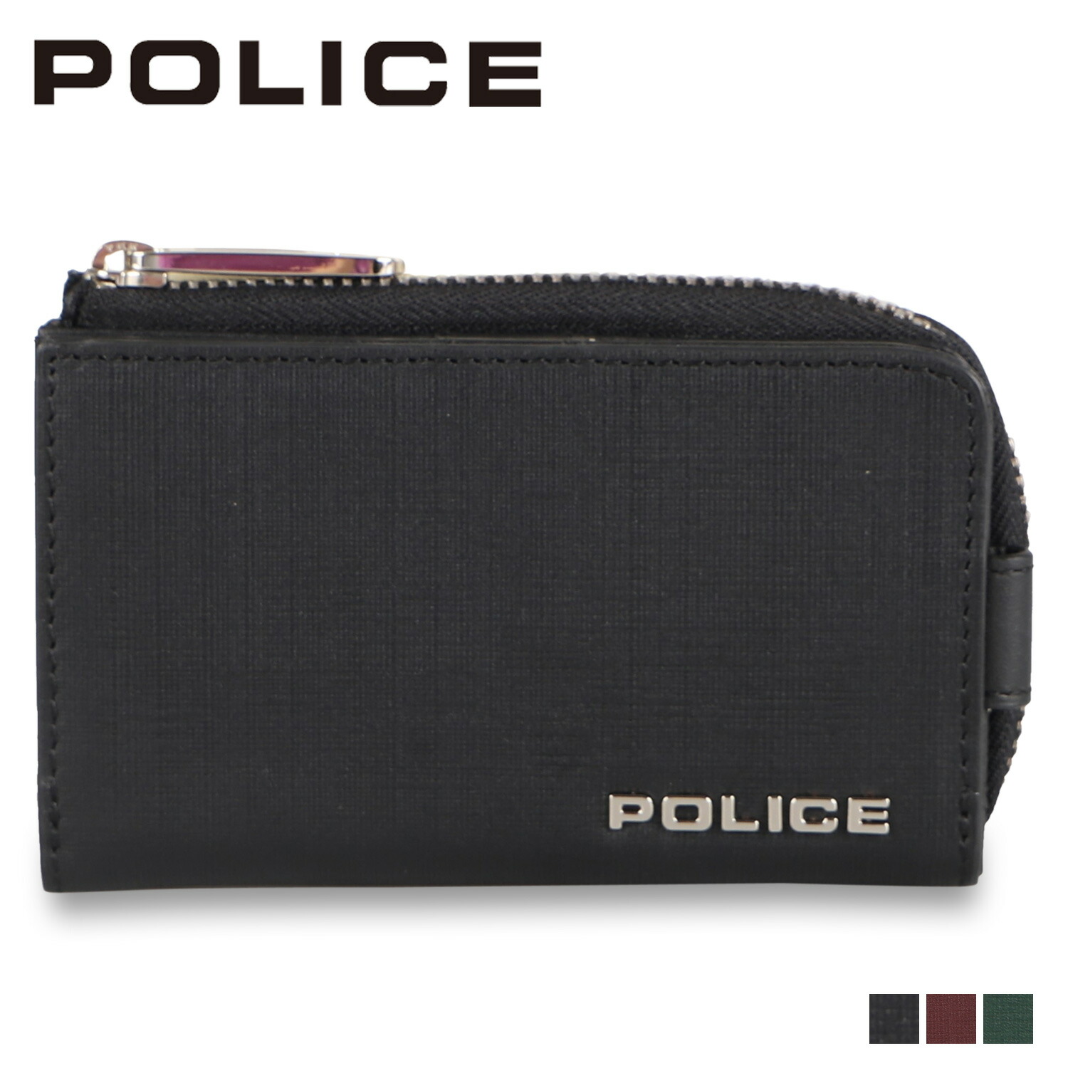 POLICE TRENTO ポリス トレント キーケース 小銭入れ コインケース メンズ L字ファスナー 5連 ブラック ワイン レッド グリーン 黒 PA-70600