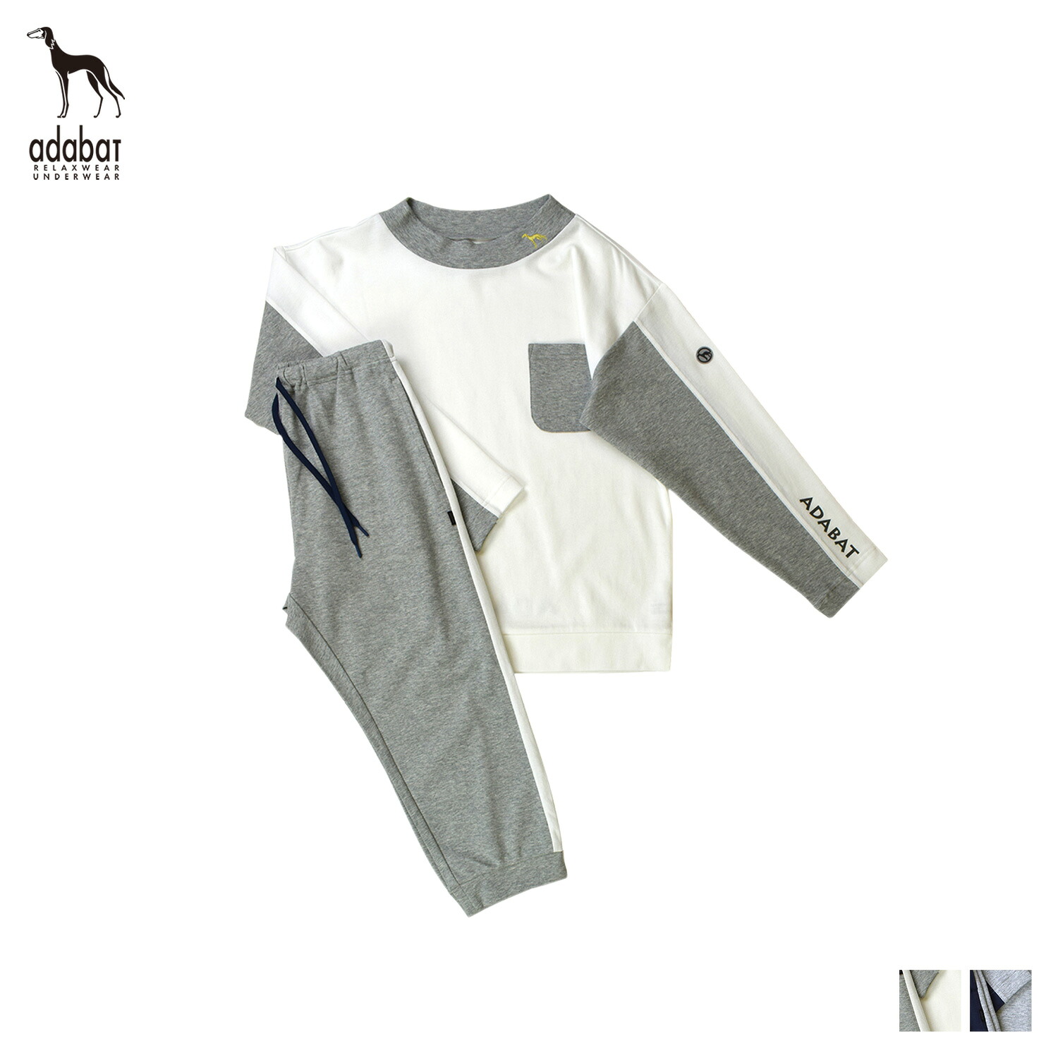 【最大1000円OFFクーポン】 adabat MOCK NECK KNIT PAJAMAS アダバット モックネック ニット ルームウェア 部屋着 パジャマ セットアップ ナイトウェア 長袖 レディース ホワイト グレー ネイビー 白 0214-85｜Findoriy