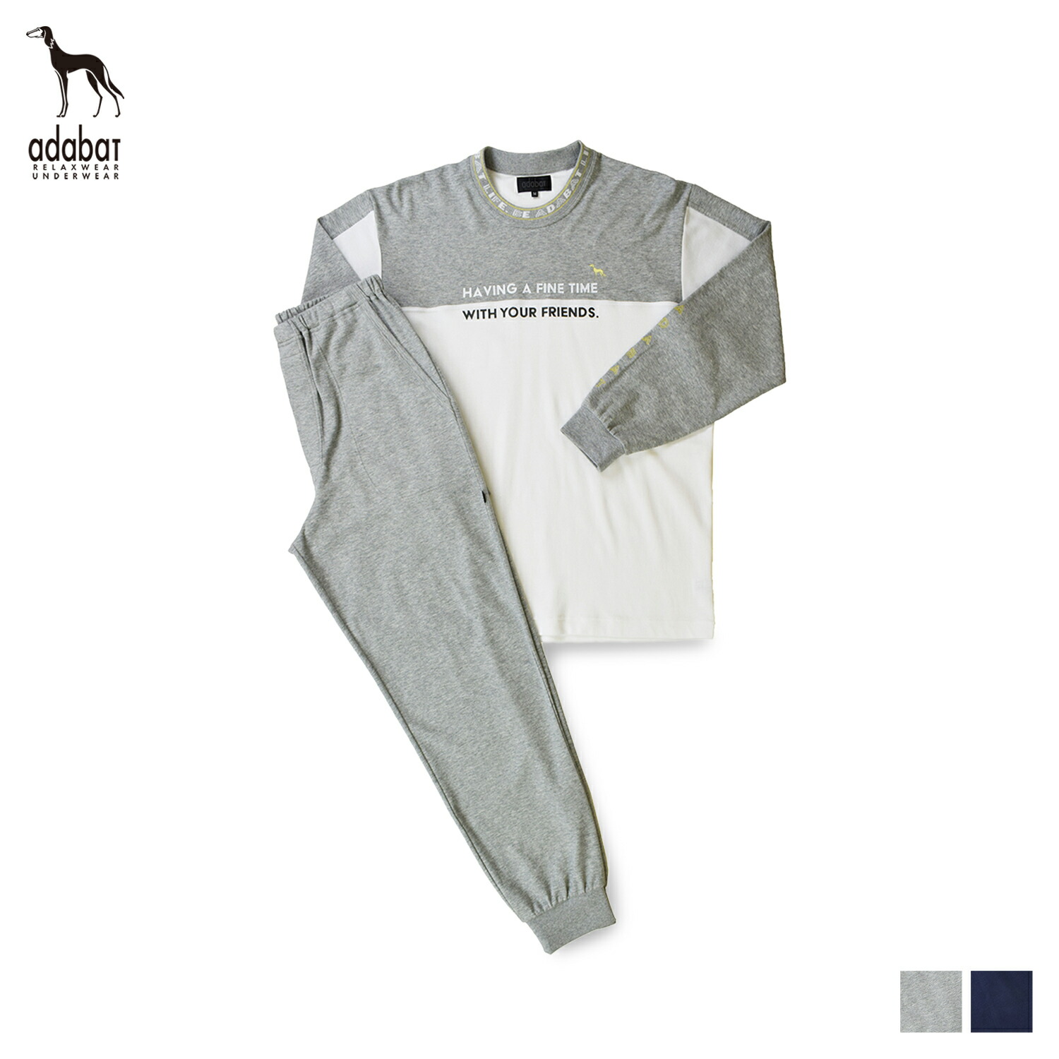adabat KNIT PAJAMAS アダバット ルームウェア 部屋着 パジャマ セットアップ ナイトウェア 長袖 メンズ ニット グレー ネイビー 0214-95