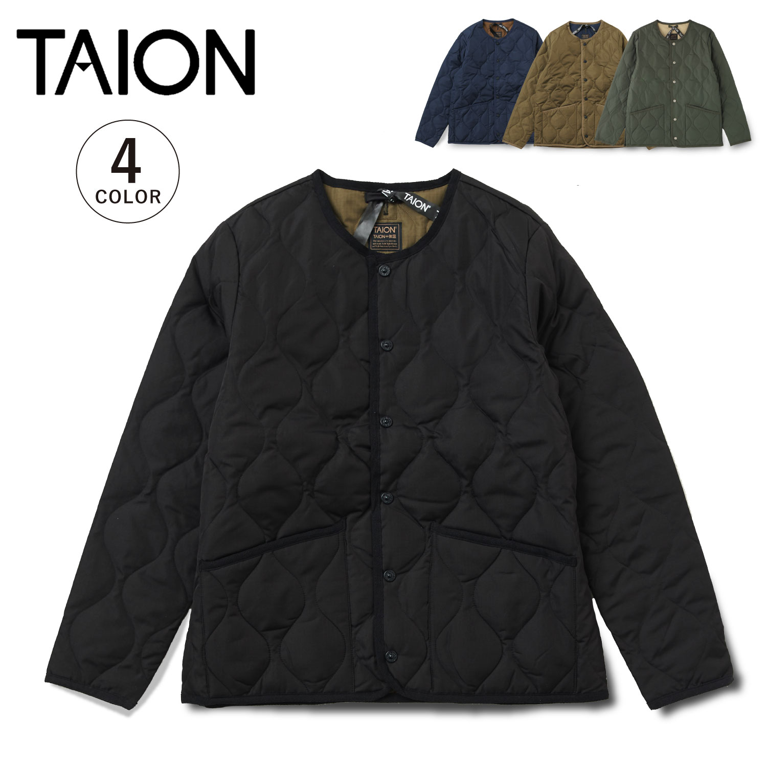 TAION MILITARY CREW NECK DOWN JACKET タイオン インナーダウン ジャケット アウター メンズ レディース ミリタリー クルーネック 防寒 ブラック ダークネイビー ダークオリーブ 黒 104B2ML-1