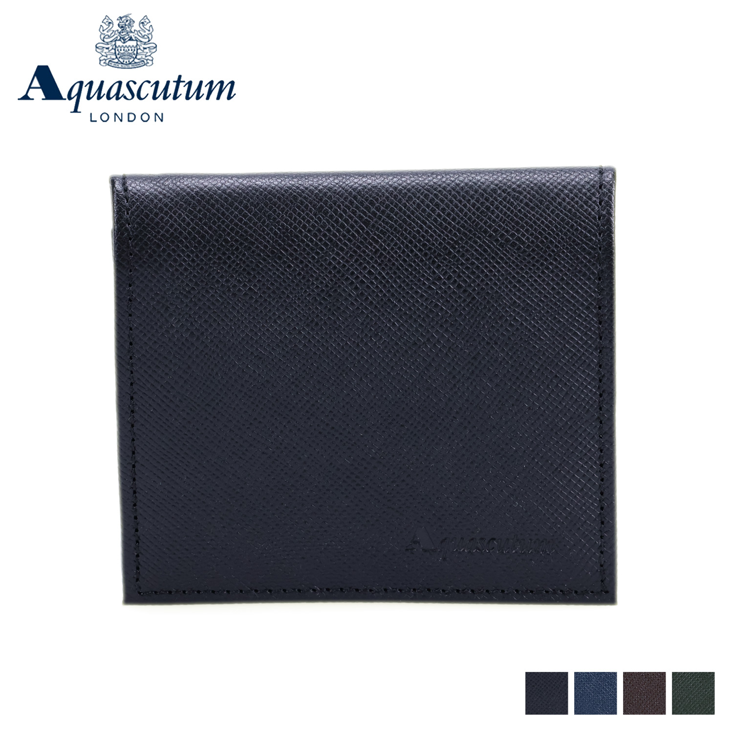 AQUASCUTUM BIRMINGHAM アクアスキュータム 財布 小銭入れ コインケース バーミンガム メンズ 本革 BOX型 型押し ブラック ネイビー ダーク ブラウン グリーン 黒 AQ-507510