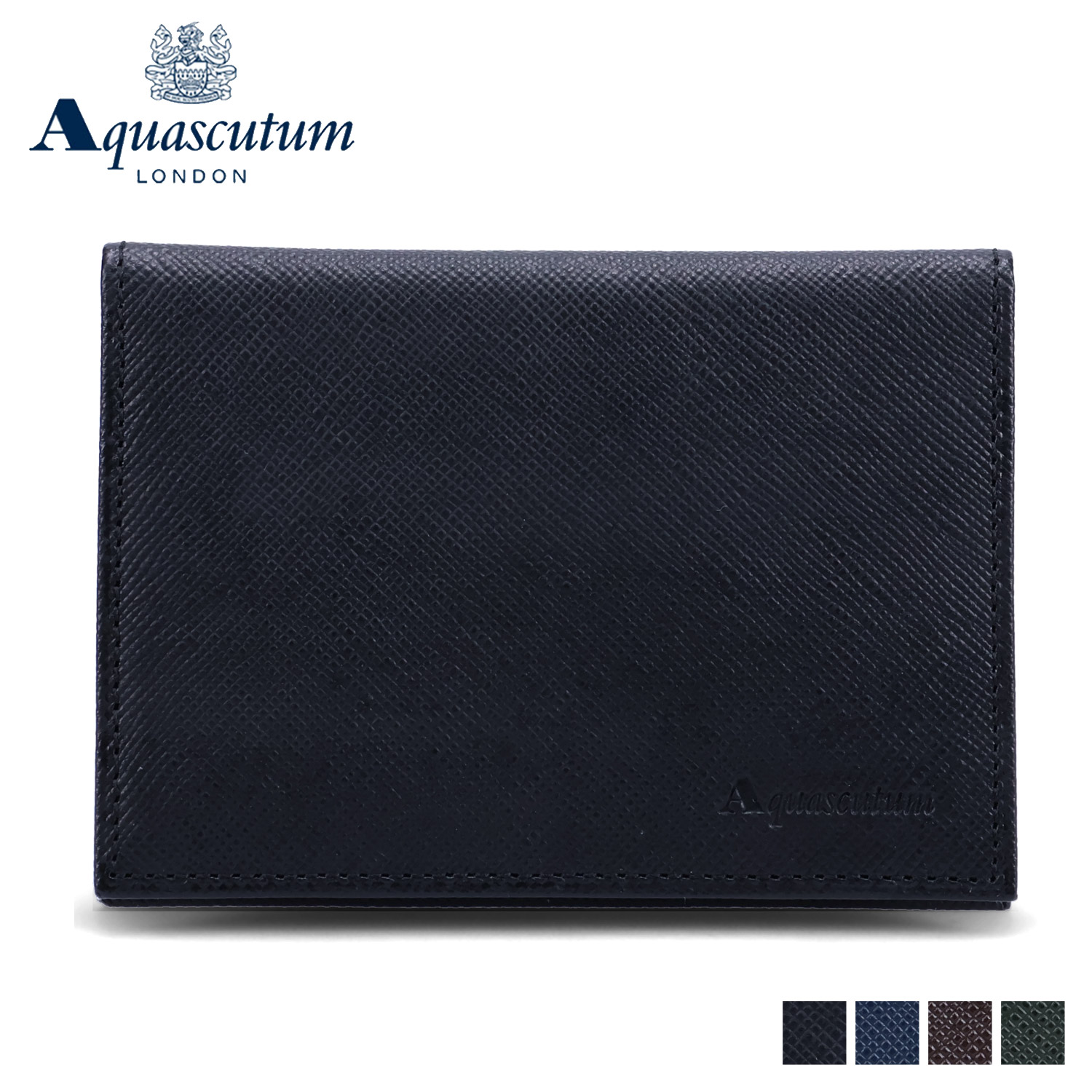 AQUASCUTUM BIRMINGHAM アクアスキュータム カードケース 名刺入れ 定期入れ パスケース 二つ折り バーミンガム メンズ 本革 スリム ブラック ネイビー ダーク ブラウン グリーン 黒 AQ-508030