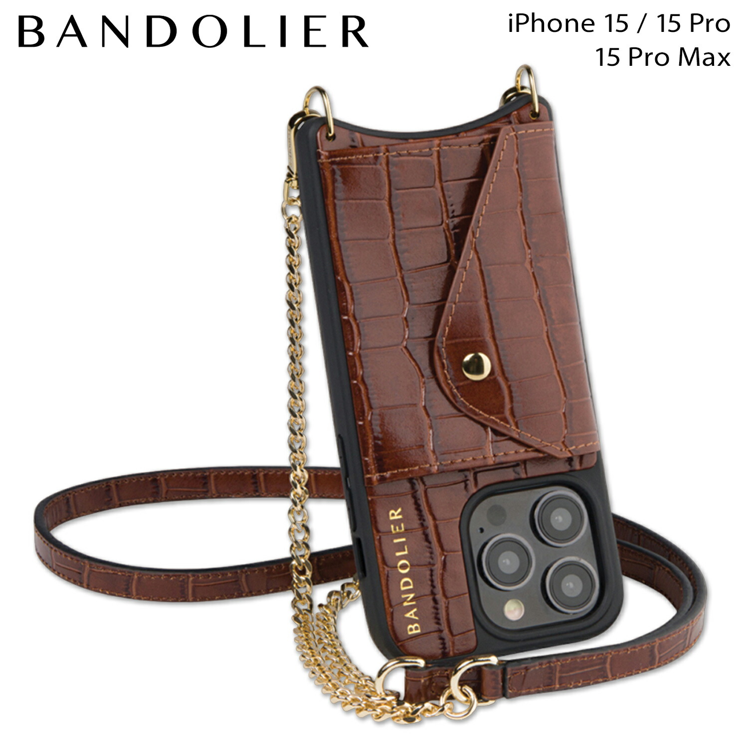 BANDOLIER VIVIAN SIDE SLOT CROC BROWN バンドリヤー iPhone 15 15Pro 15ProMax スマホケース スマホショルダー 携帯 アイフォン ヴィヴィアン サイドスロット クロックブラウン メンズ レディース ブラウン 14WLO 母の日