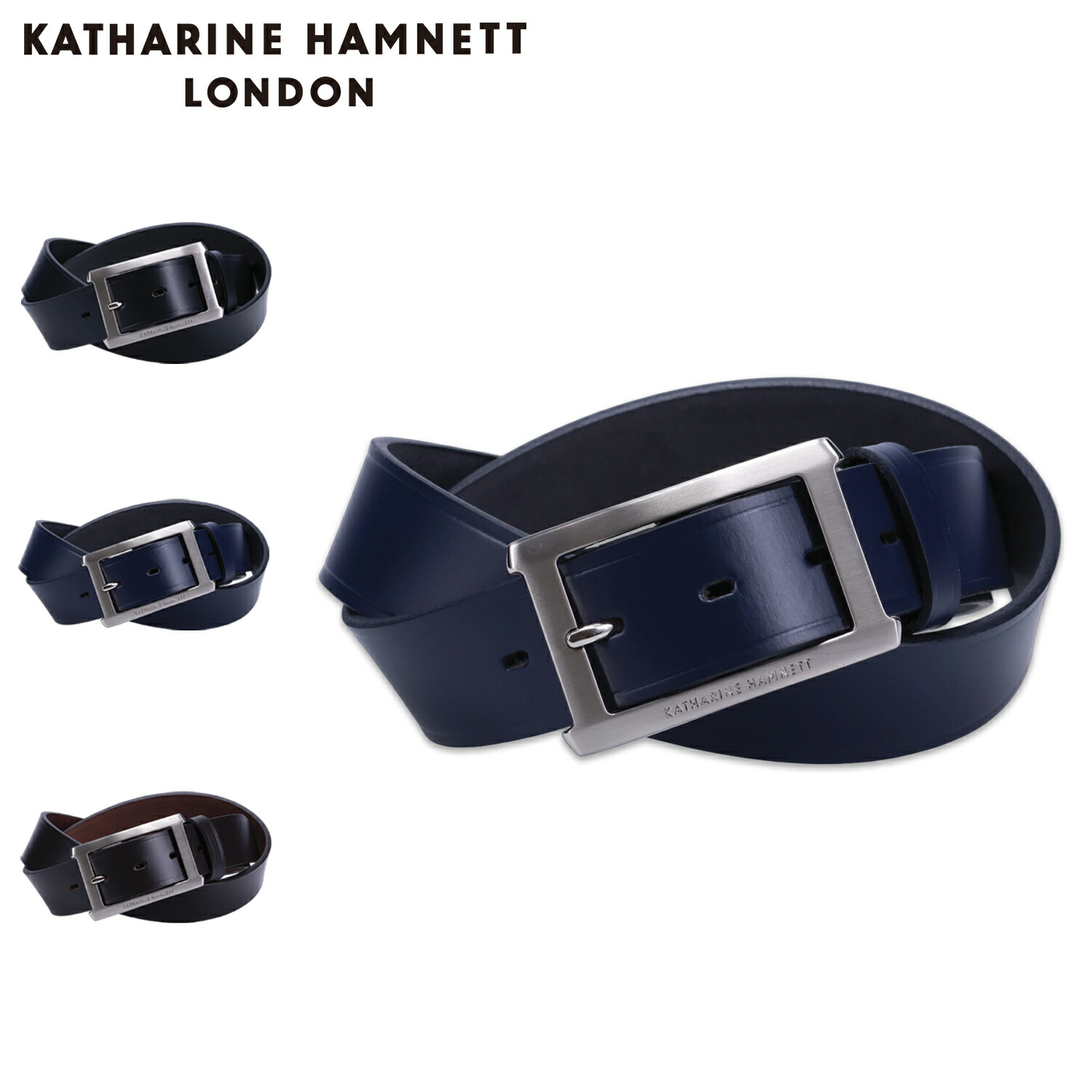 KATHARINE HAMNETT LONDON LEATHER BELT キャサリンハムネット ロンドン ベルト レザーベルト メンズ 本革 ビジネス ブラック ネイビー ダーク ブラウン 黒 5070123