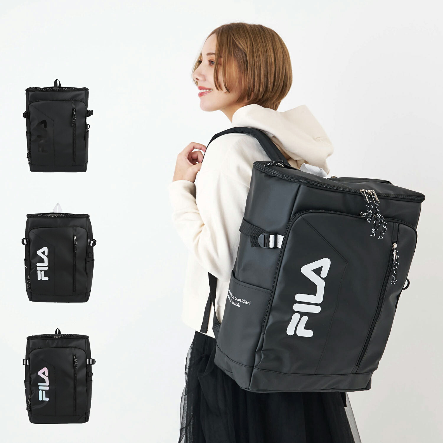 FILA SIGN フィラ リュック バッグ バックパック サイン メンズ レディース 30L ボックス型 撥水 軽量 ブラック 黒 7762 母の日