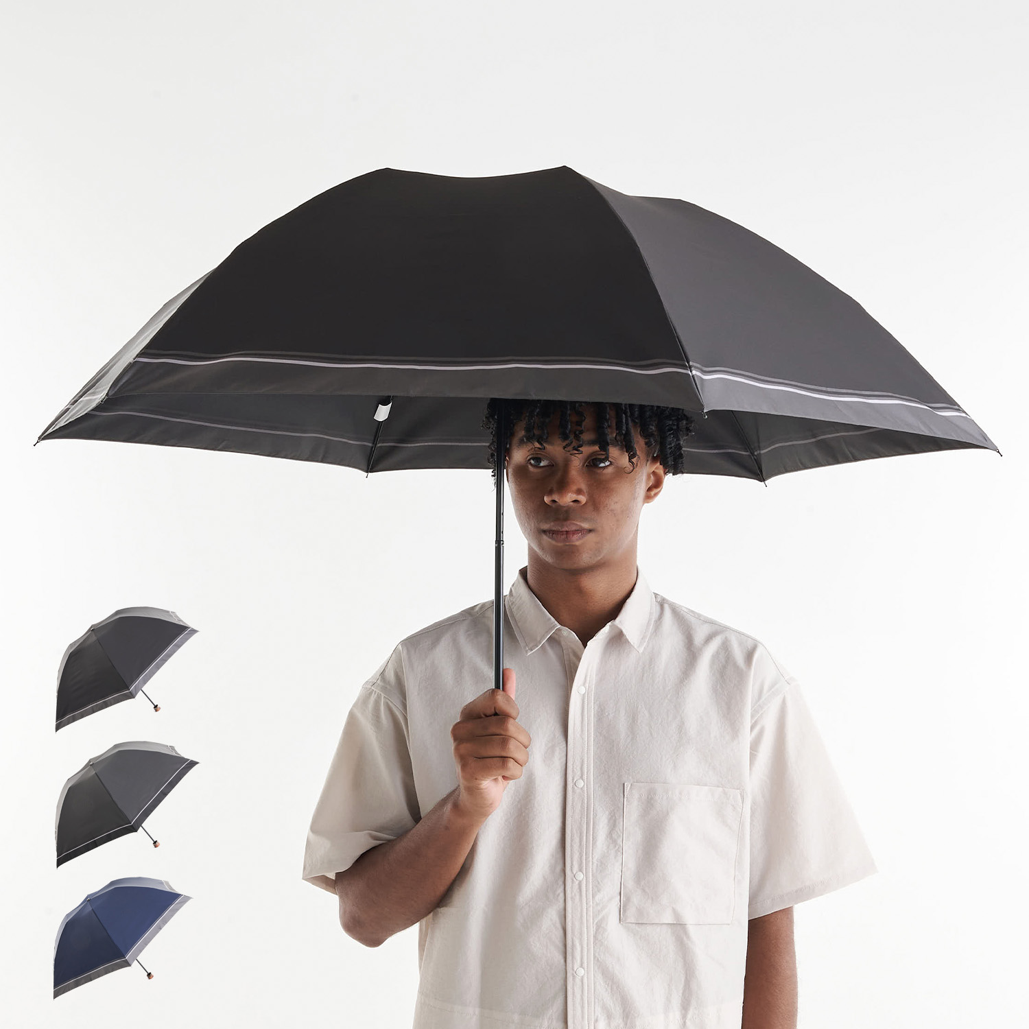 Paul Stuart FOLDING UMBRELLA ポールスチュアート 折りたたみ傘 雨傘 ミニ メンズ 60cm 軽い 大きい ブラック グレー ネイビー 黒 18015