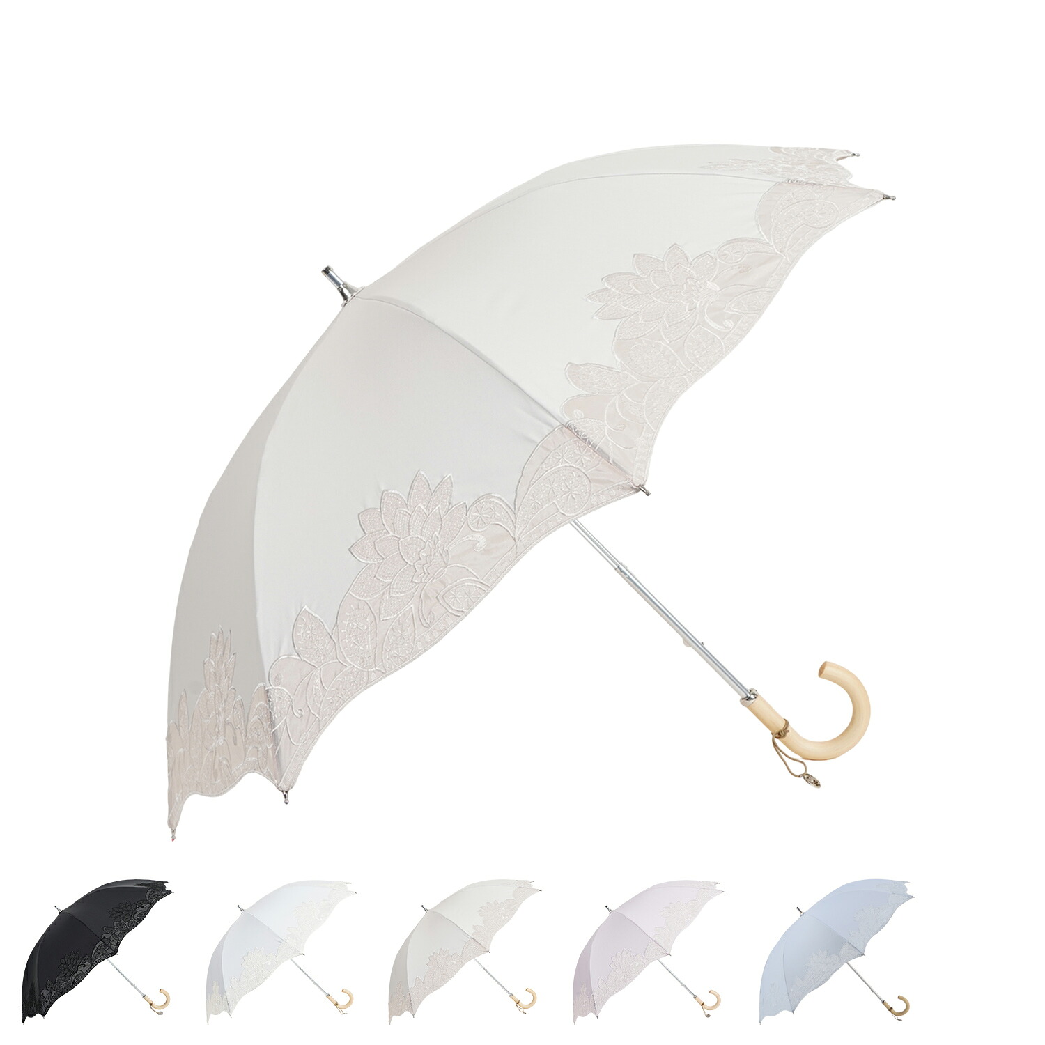 【最大1000円OFFクーポン】 LANVIN COLLECTION フラワーオーガンジーカットワーク ランバン コレクション 日傘 長傘 晴雨兼用 雨傘 レディース 50cm 遮光 遮蔽 UVカット 紫外線対策 ブラック ホワイト ベージュ ピンク 黒 白 22-083-11865-06｜Findoriy