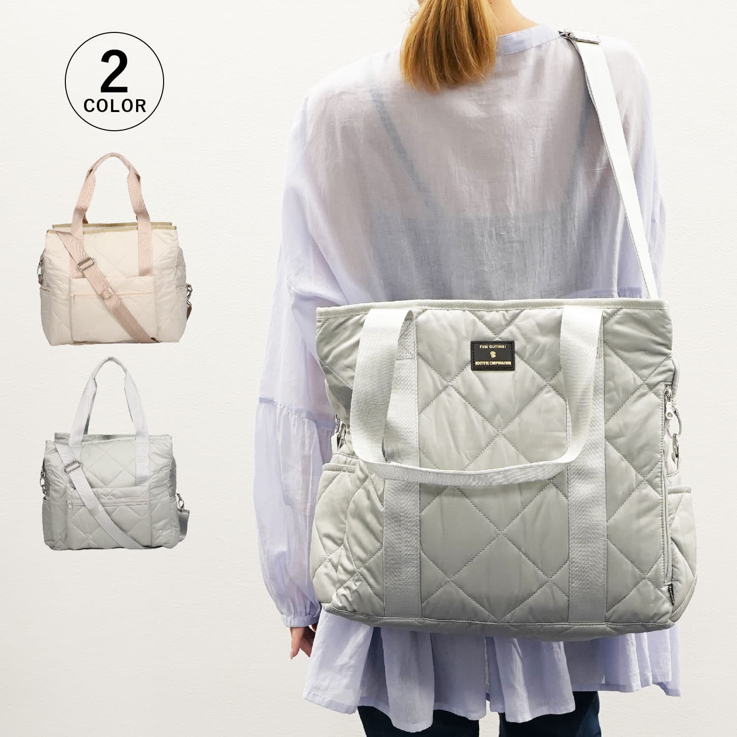 ROOTOTE SC.グランデボックス.グリスンｰA ルートート バッグ トートバッグ ショルダー メンズ レディース ファスナー付 斜めがけ 巾着付き キルティング ベージュ シルバー シルバー 1162