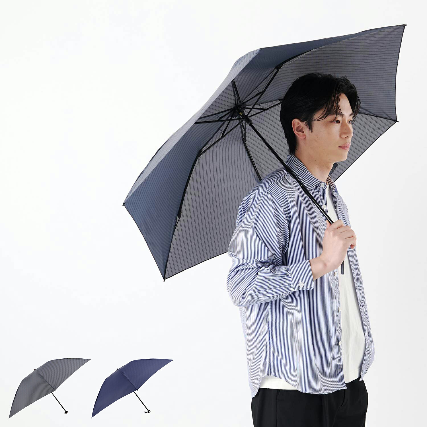 BLAO ブラオ 折りたたみ傘 雨傘 メンズ 軽量 コンパクト クイックオープン 開閉が楽 グレー ブルー 1BA 18604