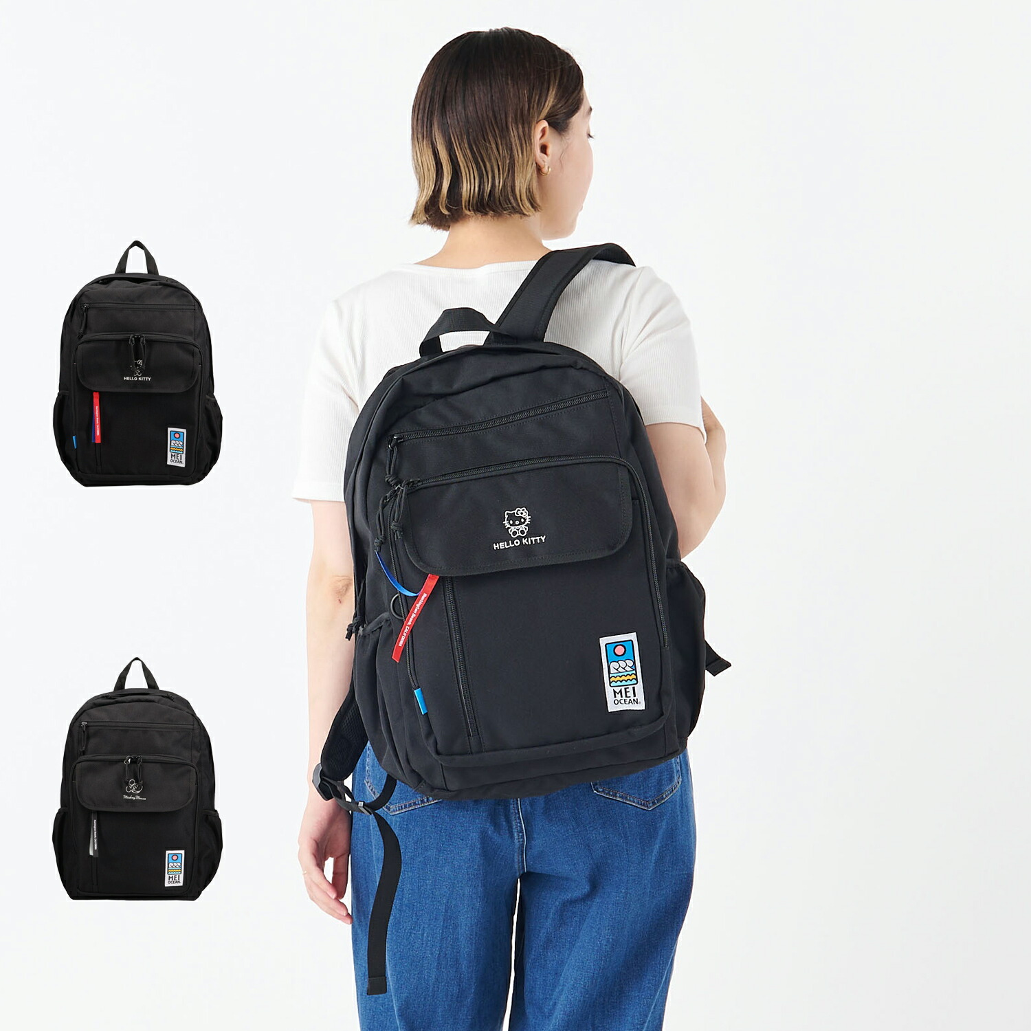 【最大1000円OFFクーポン】 MEI OCEAN メイ オーシャン リュック バッグ バックパック メンズ レディース 大容量 A4 20L キティ ミッキー コラボ 限定 ブラック 黒 62105 62102|Findoriy