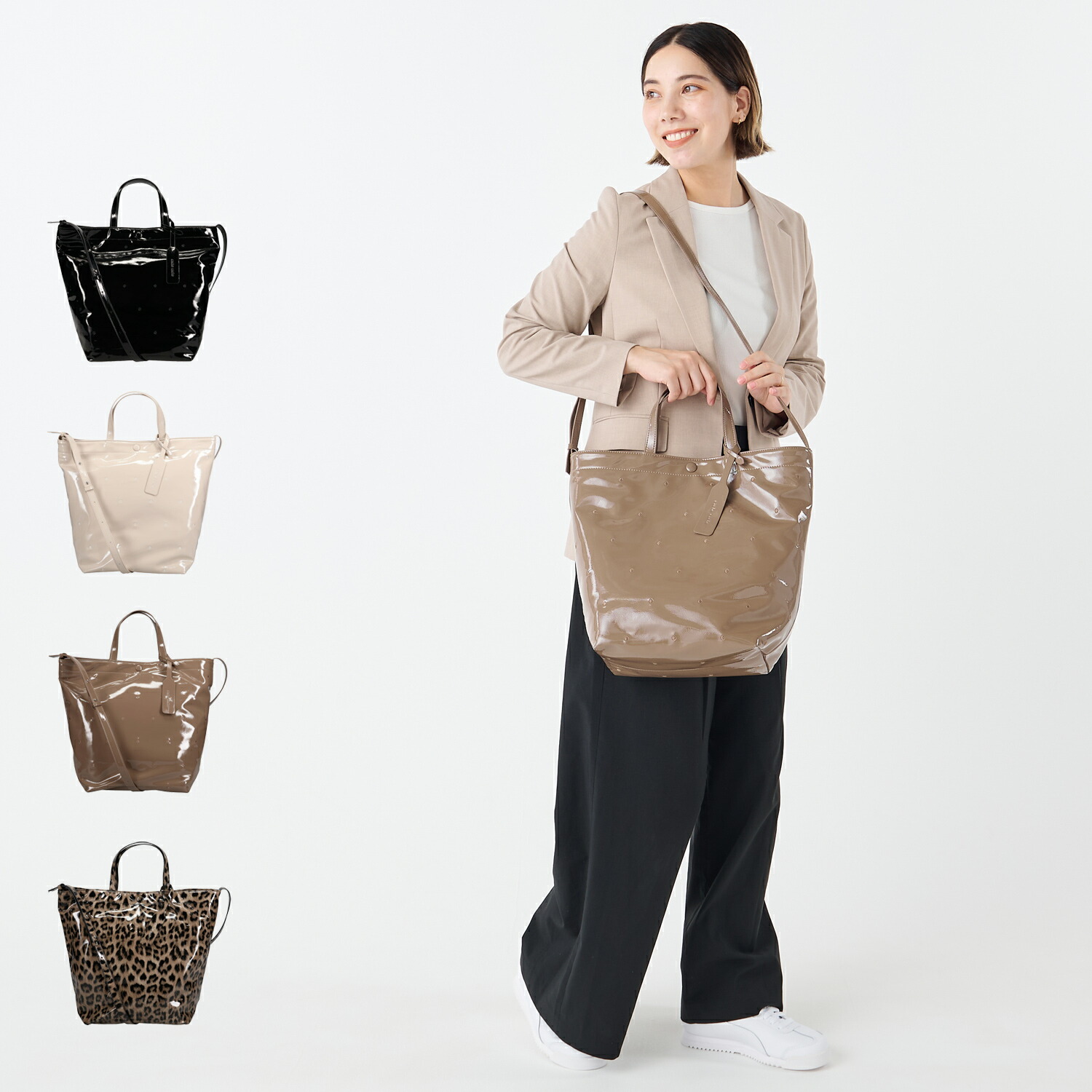 cache cache カシュカシュ バッグ トートバッグ ショルダーバッグ レディース A4 大容量 軽量 斜めがけ 刺繍 ブラック ホワイト ベージュ レオパード 黒 白 10-00-03200 母の日