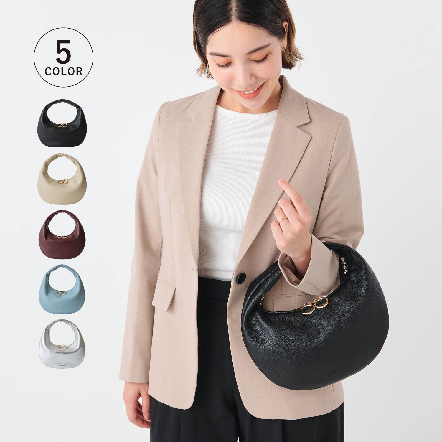 HASHIBAMI ハシバミ バッグ ハンドバッグ ワンハンドルバッグ HB ラウンドバッグ レディース 本革 軽量 コンパクト ブラック ホワイト ワインレッド ブルー シルバー 黒 白 Ha-2504-110 母の日