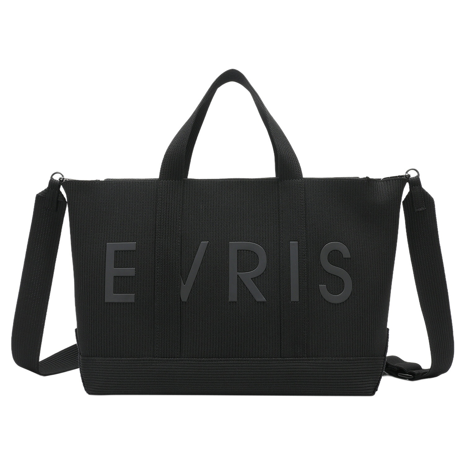 EVRIS ロゴリブニット エヴリス バッグ トートバッグ ミティアム ショルダー レディース ファスナー付 軽量 斜めがけ 大人 軽量 ブラック 黒 EVR-20230B 母の日