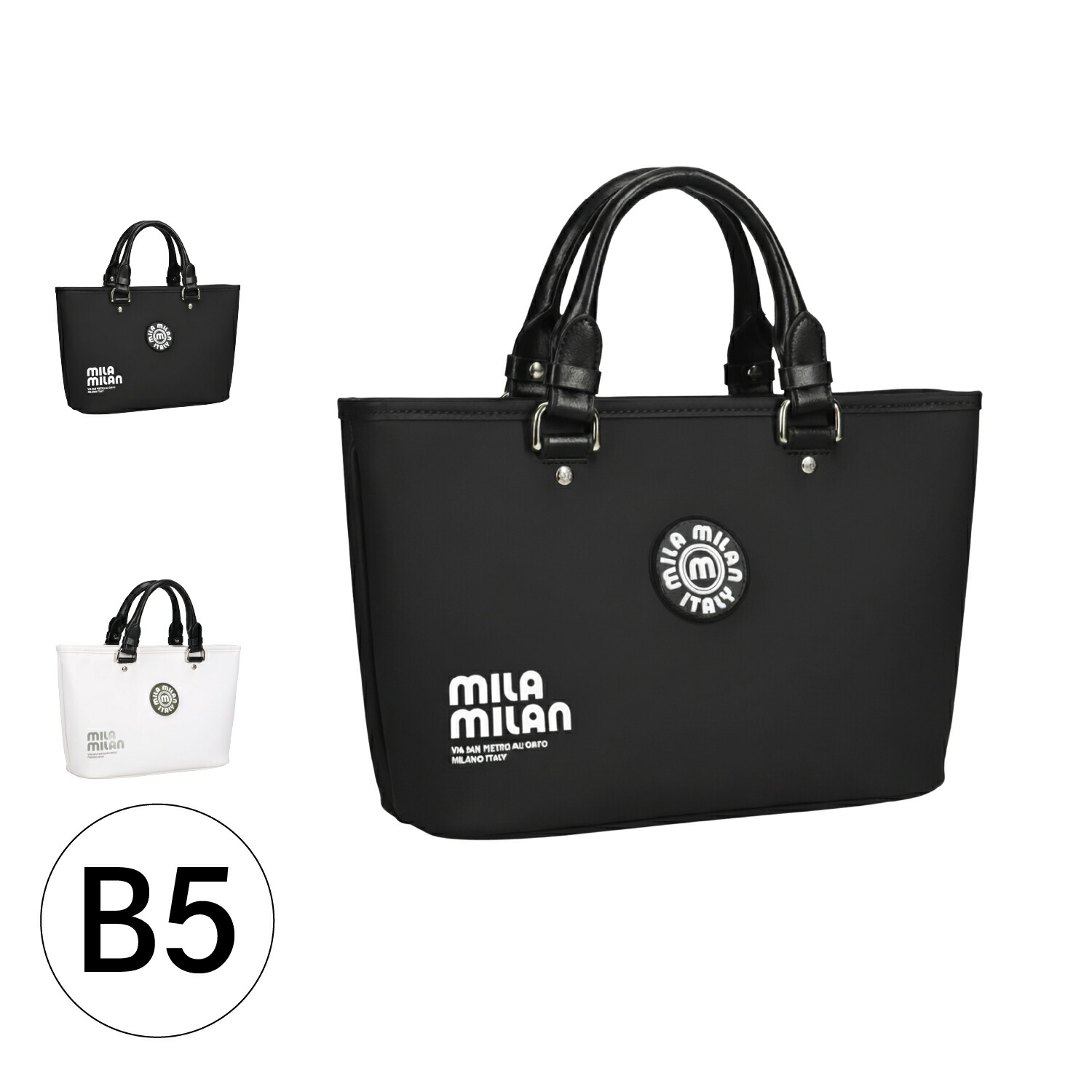 mila milan VESPA DRIVING TOTE BAG ミラ・ミラン バッグ トートバッグ メンズ レディース ファスナー付き 小さめ ブラック ホワイト 黒 白 245511 母の日 13,200円
