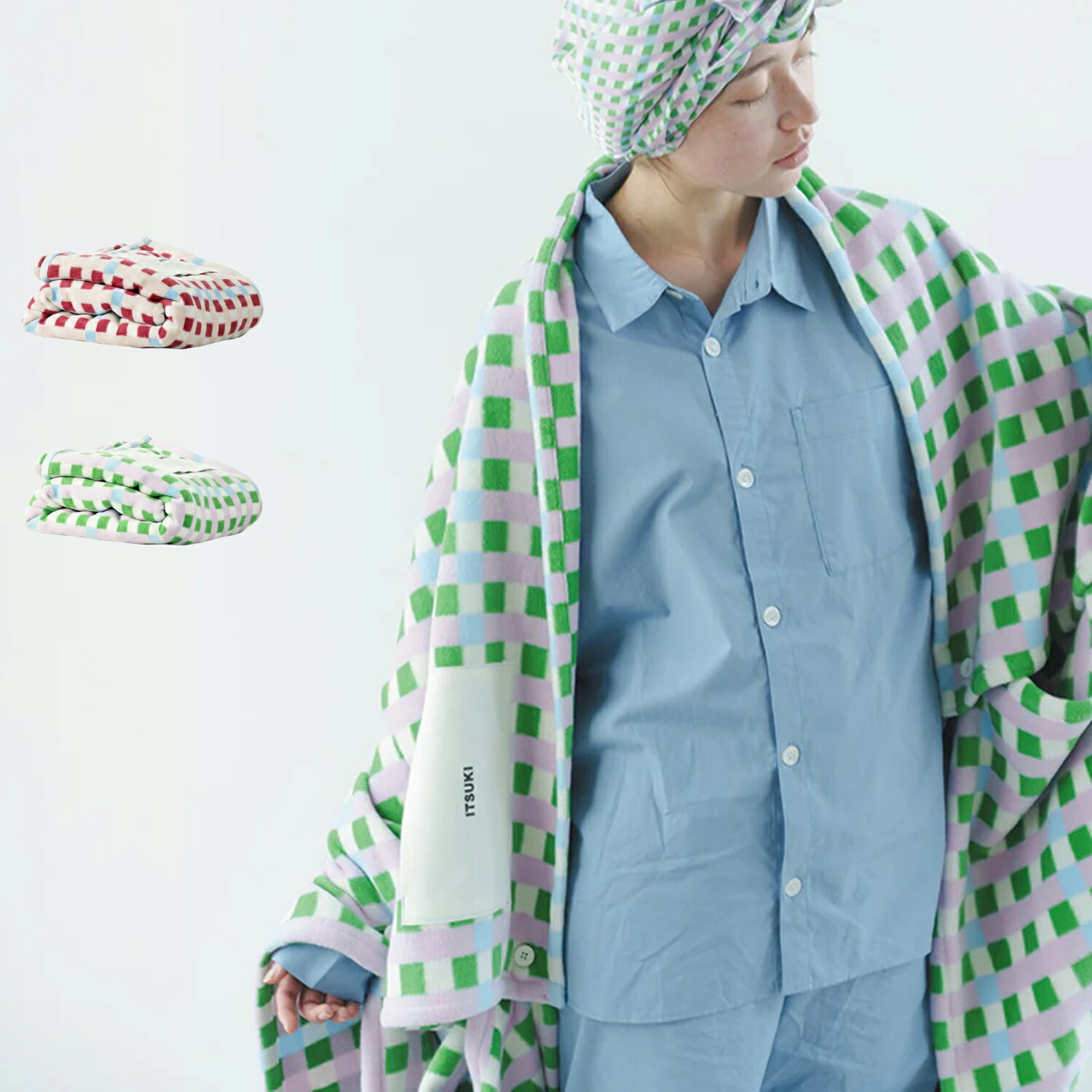 ITSUKI BLANKET イツキ ブランケット 毛布 2WAY 着る毛布 洗える ウォッシャブル 軽量 暖かい コットン 100％ 大判 ダーク レッド グリーン