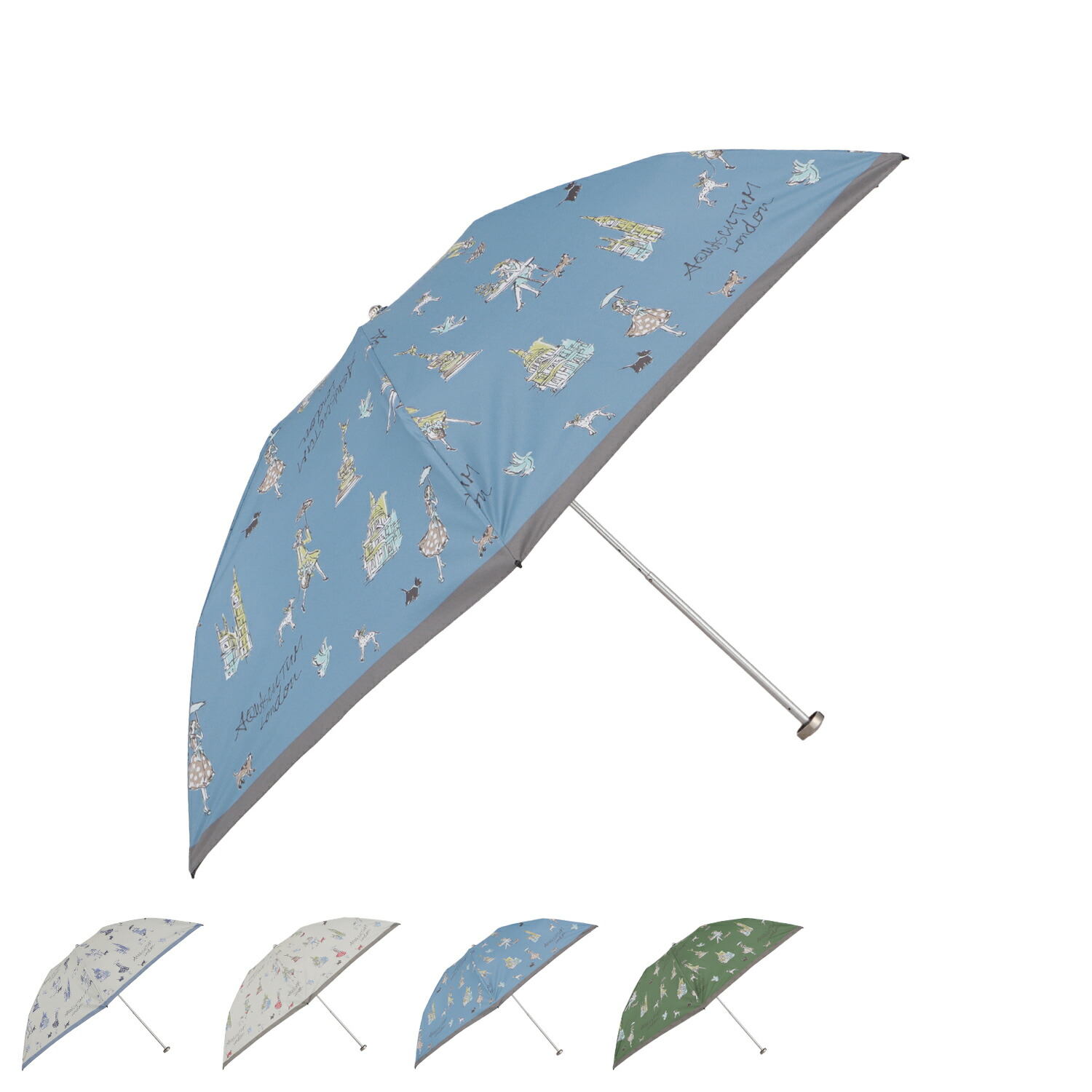 【最大1000円OFFクーポン】 AQUASCUTUM ガールプリント アクアスキュータム 傘 日傘 折りたたみ傘 晴雨兼用 雨傘 レディース UVカット 遮蔽 紫外線対策 オフホワイト ベージュ ブルー グリーン 1AQ 27776｜Findoriy