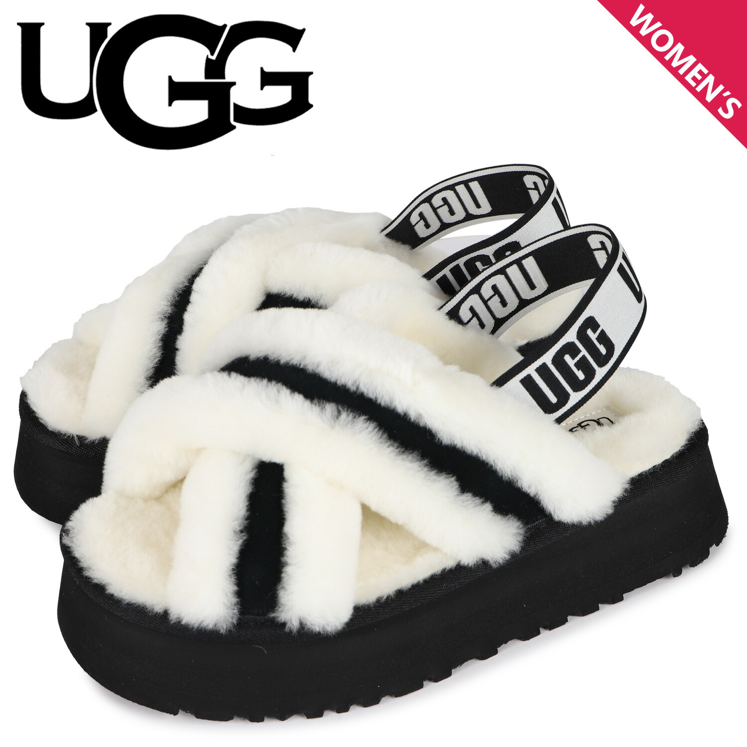 ストラップ 最大1000円offクーポン Ugg Disco Cross Slide アグ サンダル レディース 厚底 ファー ディスコ クロス スライド ホワイト白 Inglewood Beauty