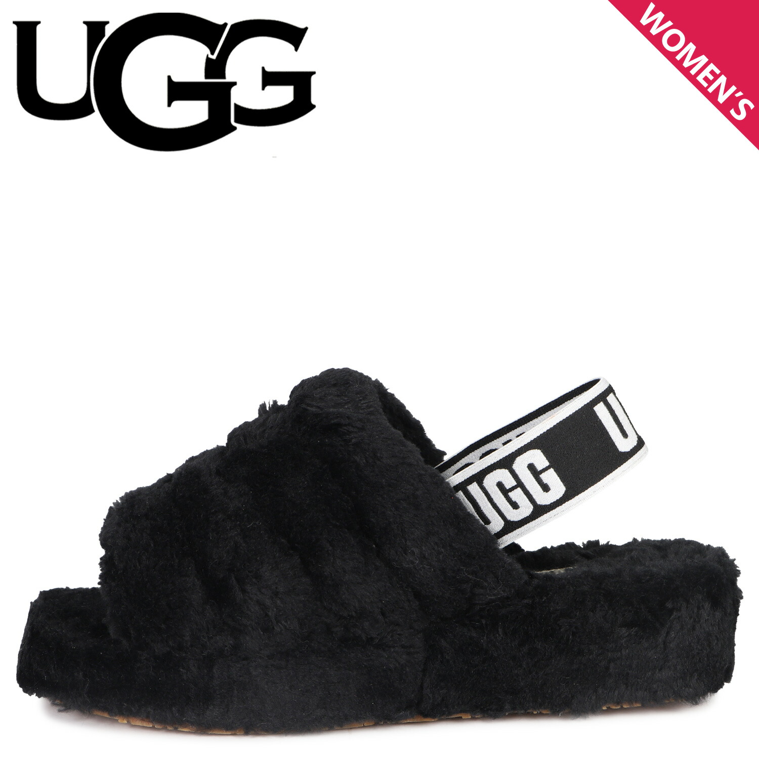 【最大1000円OFFクーポン配布中】 UGG FLUFF YEAH FUZZ SUGAR アグ サンダル ストラップサンダル フラッフ イヤー  ファズ シュガー レディース ファー ブラック 黒 1130835 | inglewood Beauty