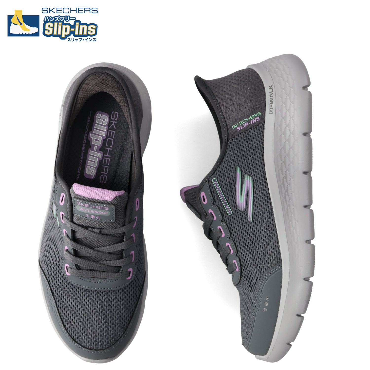 SKECHERS SLIP-INS GO WALK FLEX スケッチャーズ スリップインズ ゴーウォーク フレックス クリア クリーク スニーカー レディース ワイド グレー 124846W