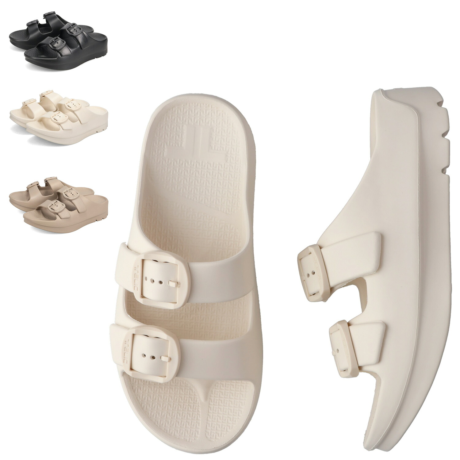 【最大1000円OFFクーポン】 TELIC W-BUCKLE2 テリック サンダル スライドサンダル メンズ レディース 厚底 ブラック ホワイト ライト ブラウン 黒 白|Findoriy