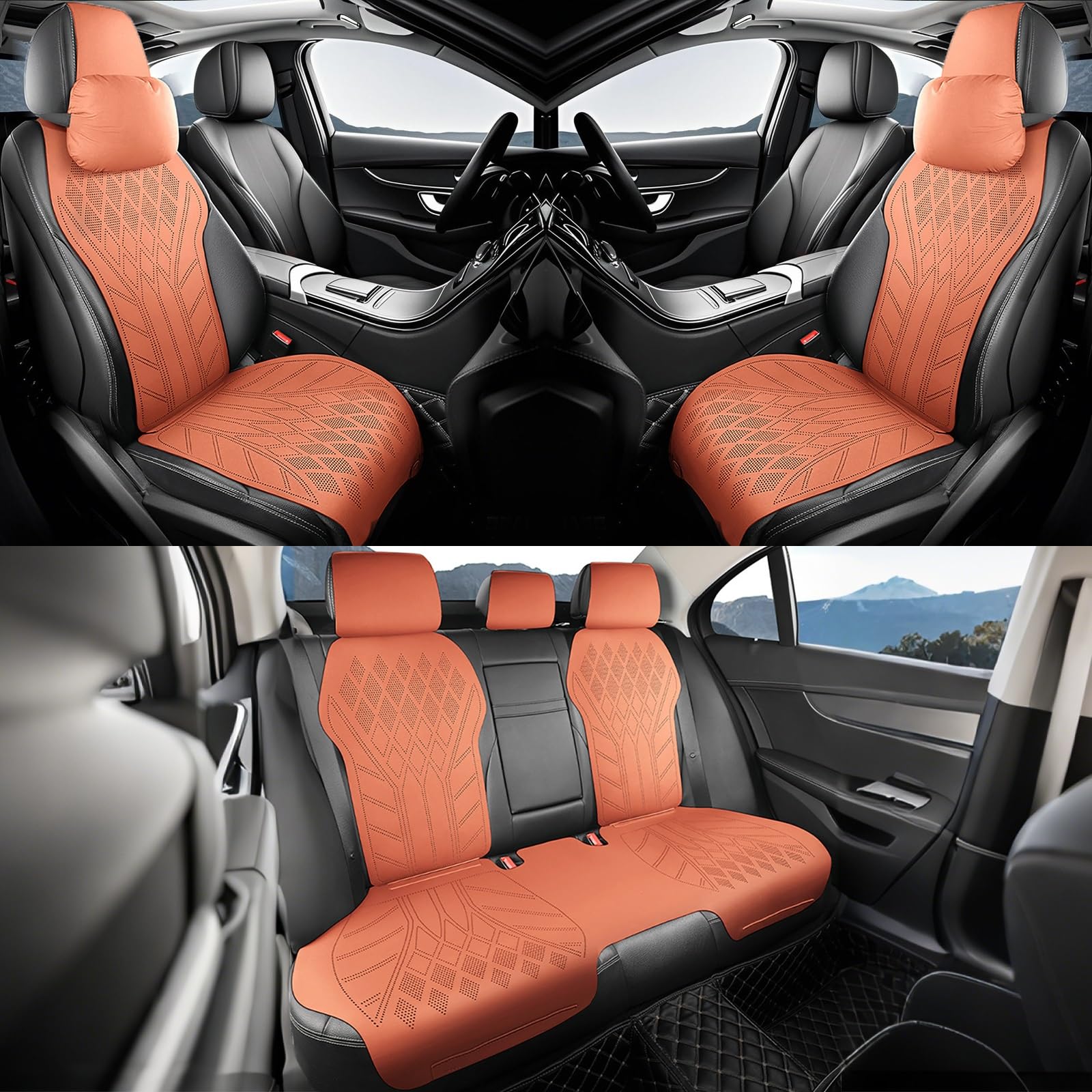 インサイト ZE4系 ZE2系モデル専用 カーシートクッション サドルシートクッション 滑り止 防水 防汚 ソフト肌触り極薄通気設計 防汗ランバーサポート 全季節対応 カー用品(オレンジ 枕付き)