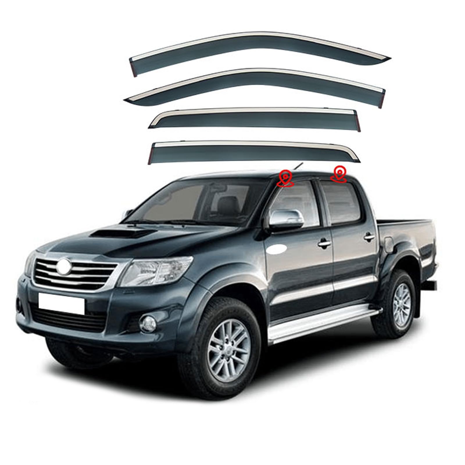 車用 サイドバイザー に適合 トヨタ HILUX VIGO 2005-2014 雨よけ カーウィンドデフレクターウィン ドアバイザー カーレインシールドデフレクターオーニング トリムカバー ベントガード|ビッグファーム