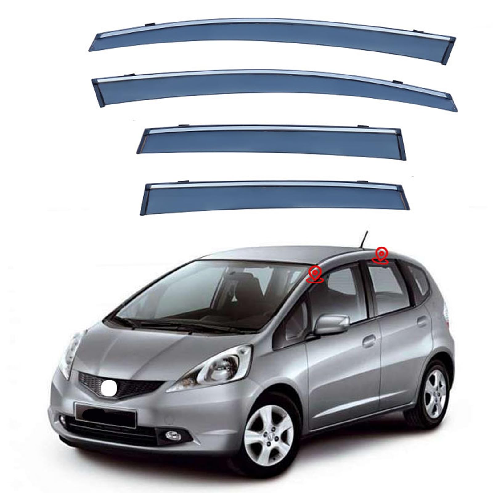ホンダ フィット ハッチバック 2008-2013 ドアバイザー 車種専用設計 サイドバイザー スモーク 雨よけ カーレインシールド 固定 4枚セット サンバイザー ウィンドウ