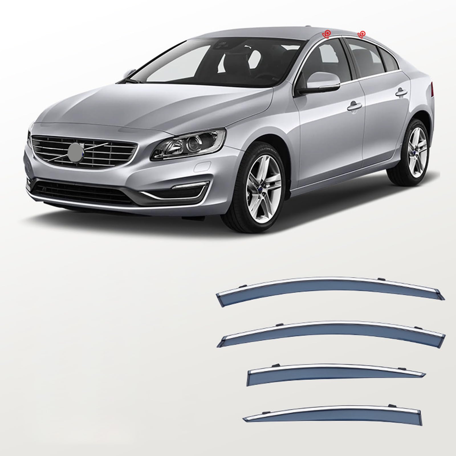 ボルボ S60 2011-2018 車用 サイドバイザー 半透明ブラック ドアバイザー 雨よけ カーレインシールド ダブル固定 外装ドレスアップパーツ 4枚セット