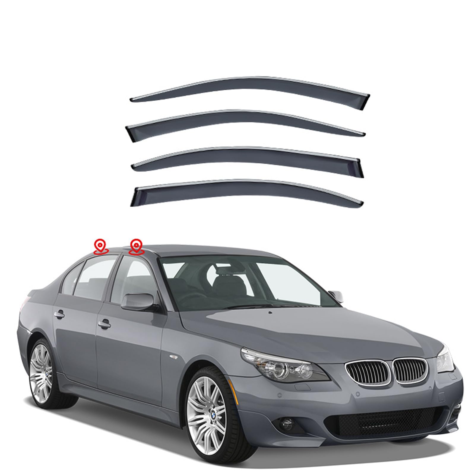 ドアバイザー BMW 5 シリーズ i 標準アクスル E60 2004-2010 サイドバイザー スモーク 半透明ブラック カーレインシールド 雨除け サイド ウインドウ バイザー 【4枚 】｜ビッグファーム