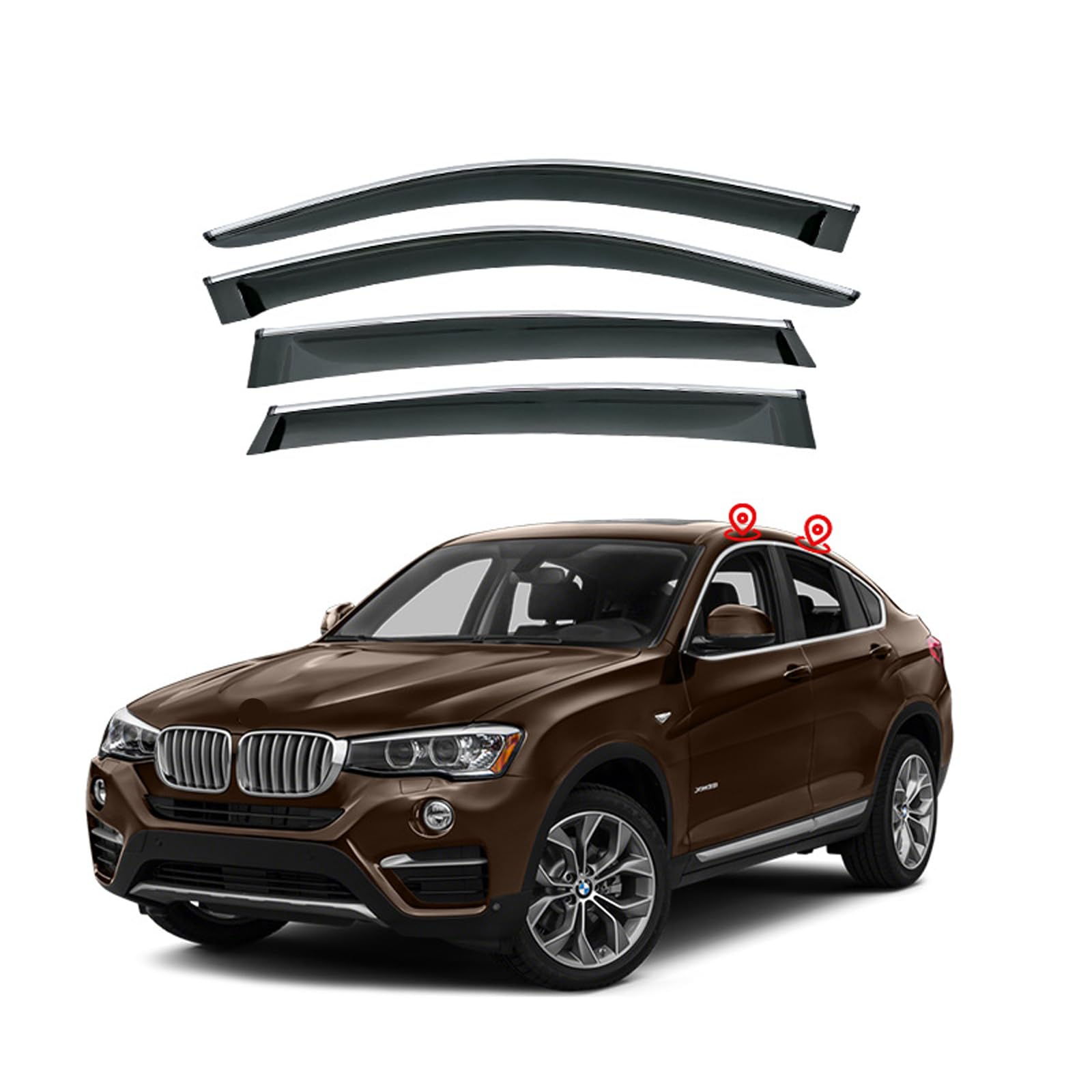 BMW X4 F26 2013-2017 ドアバイザー 車種専用設計 サイドバイザー スモーク 雨よけ カーレインシールド 固定 4枚セット サンバイザー ウィンドウ｜ビッグファーム 8,103円