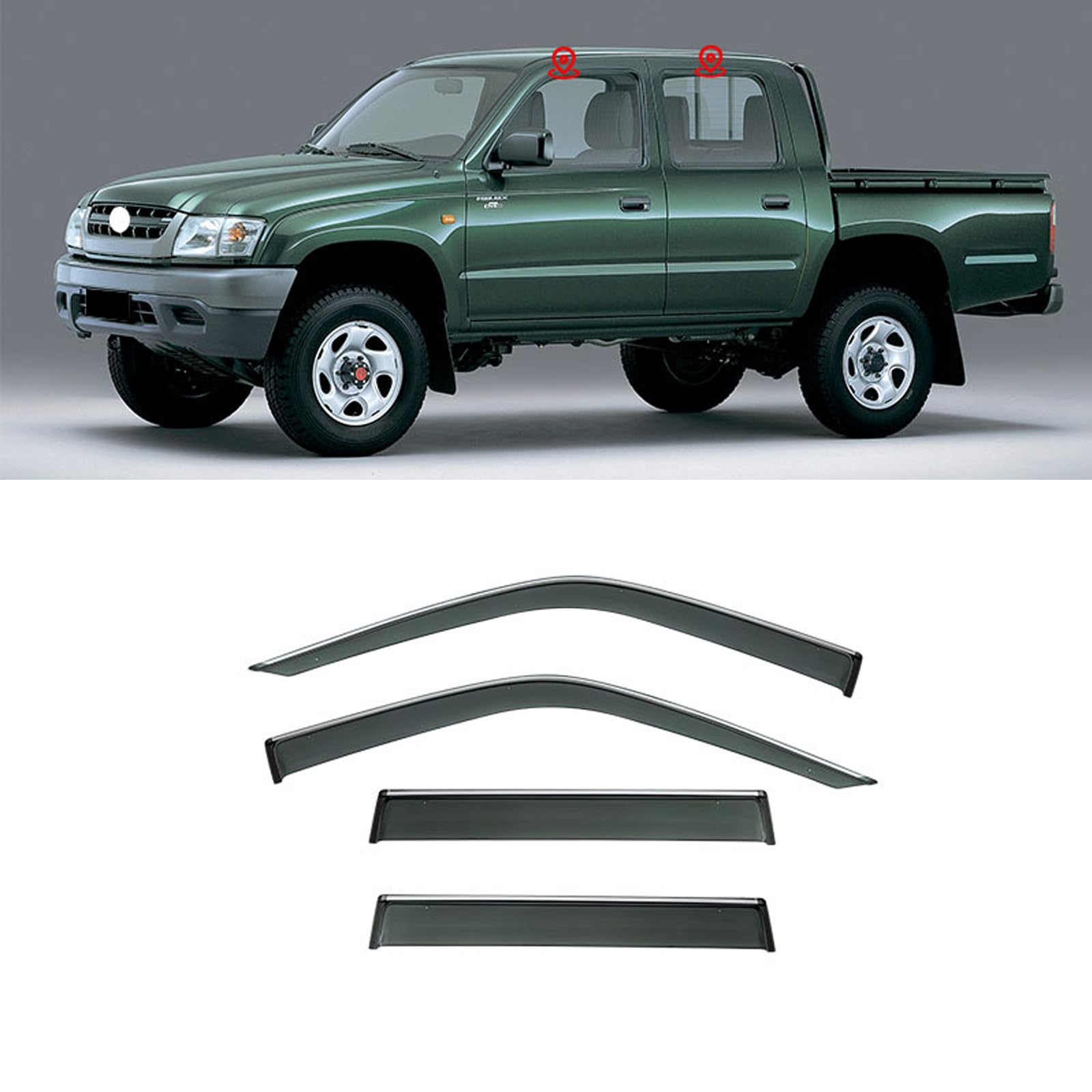車用 サイドバイザー に適合 トヨタ HILUX 1998-2003 ドアバイザー バイザー 車種専用設計 カーレインシールドウィンドウバイザー 車日除け 雨 カー装飾【4枚】｜ビッグファーム