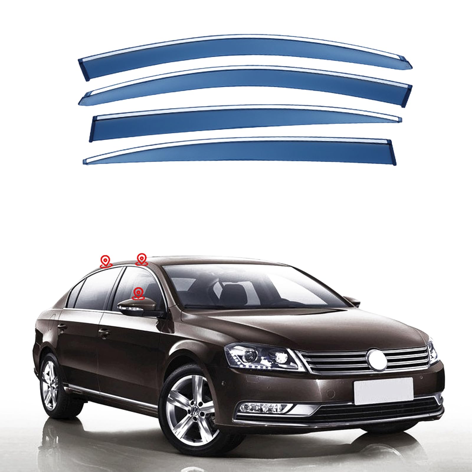 VW パサート B7 2011-2015 車用 サイドバイザー 半透明ブラック ドアバイザー 雨よけ カーレインシールド ダブル固定 外装ドレスアップパーツ 4枚セット