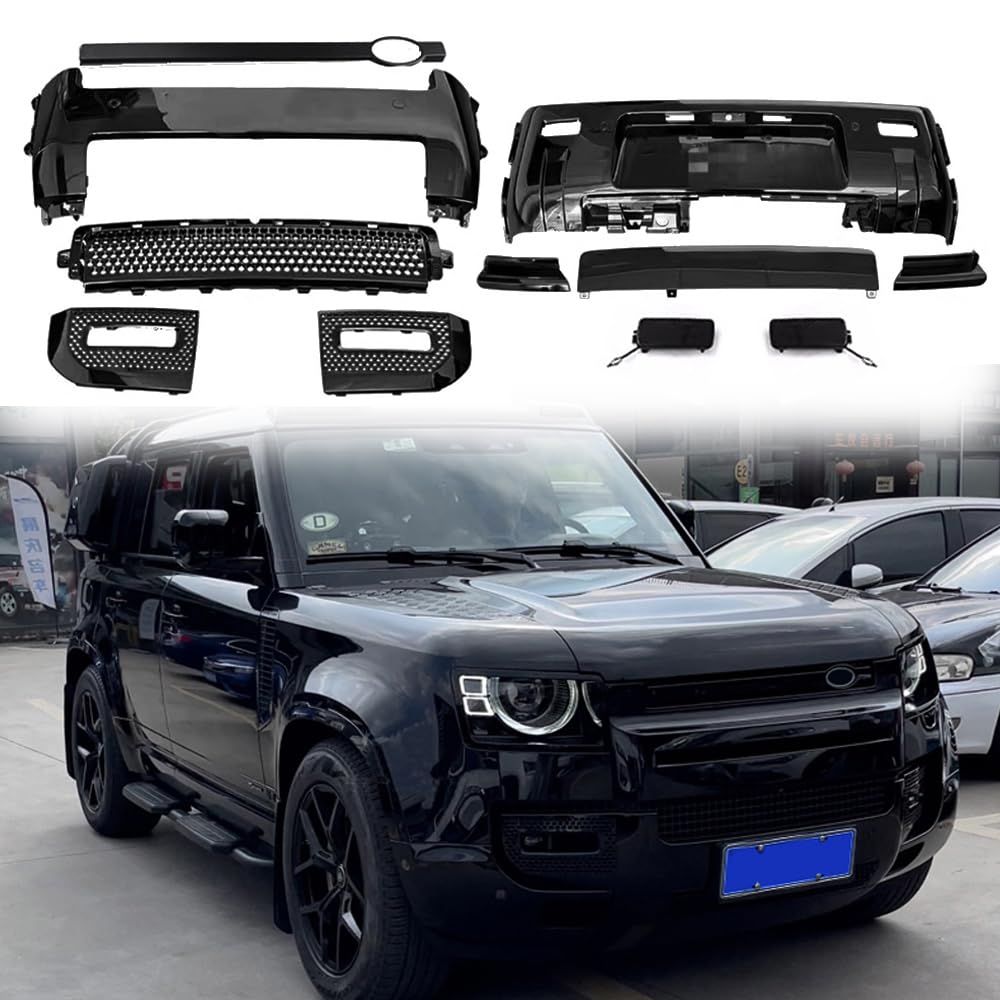 ディフェンダー 110 90 2020-2023 フロント リア バンパー ランプ トリム カバー LR ABS プラスチック 光沢 ブラック 交換用9 個|ビッグファーム