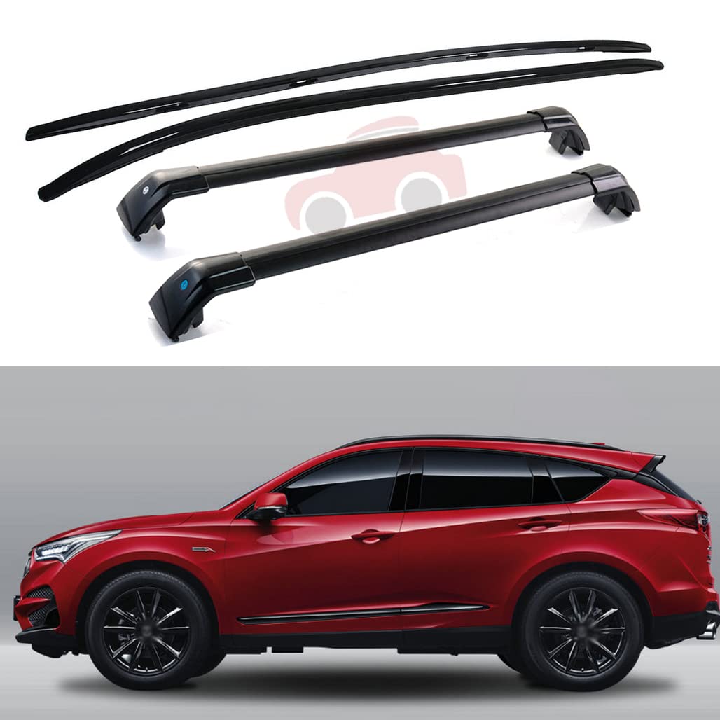 ルーフレールラック 4個 + クロスバー ラゲッジキャリアセット アキュラ RDX 2019-2024 に適合 オールブラック