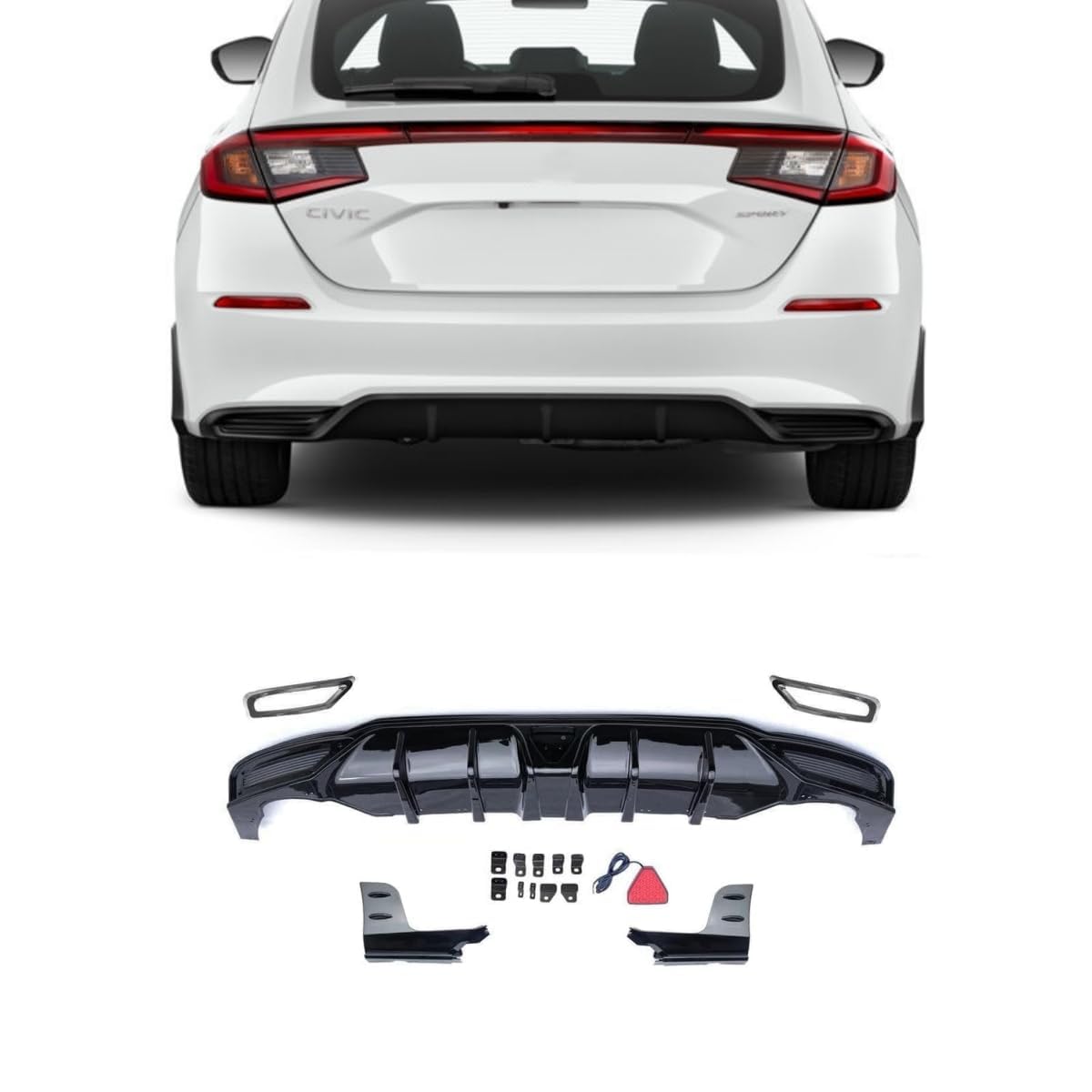 ホンダ シビック ハッチバック リアディフューザー 2022-2025 11th ホンダ リアパンバースポイラー リアパンバーディフューザー ABS 塗装済み グロスブラック カスタム｜ビッグファーム