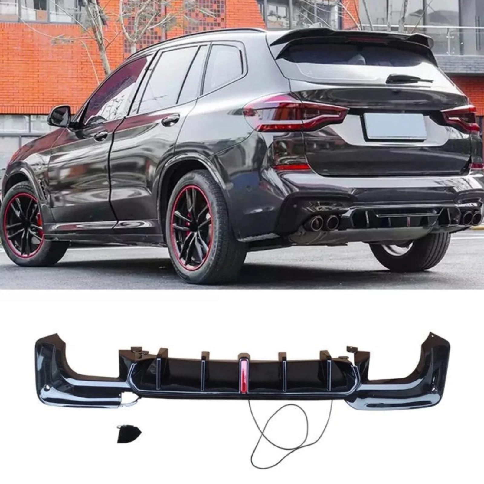 リアディフューザー BMW X3 G01 M40i 2018年~2021年 車種専用 リアパンバースポイラー ABS製 テールランプ カーアクセサリー 艶あり黒 改装パーツ エアロパーツ グロスブラック|ビッグファーム