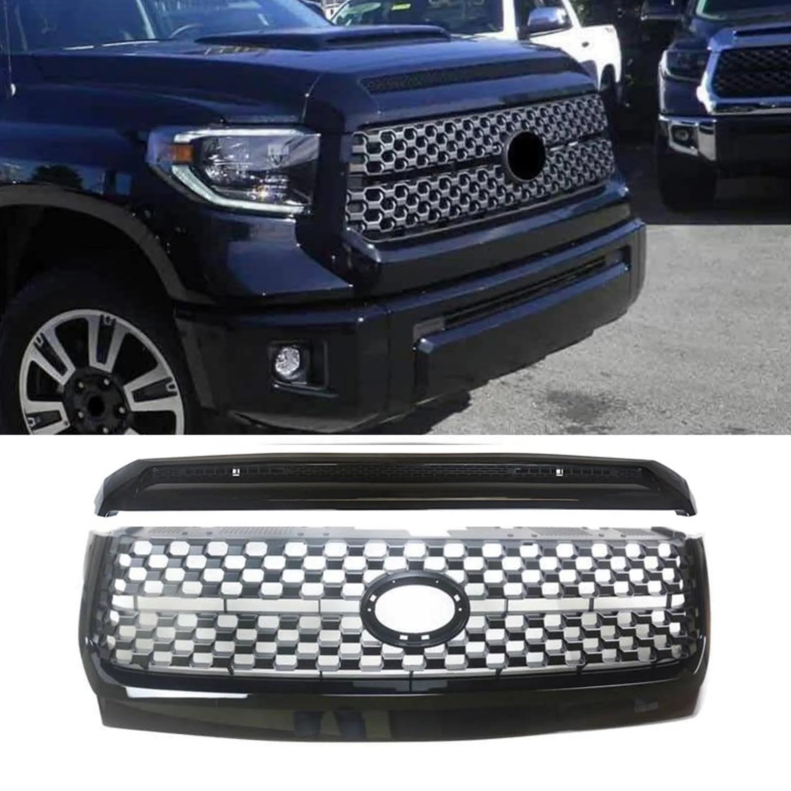 グリルオーバー 2014-2021 トヨタ タンドラ Tundra 交換フード フロント グリルストライプ ドレスアップカバー バンパー カーアクセサリー 外装パーツ 艶あり黒｜ビッグファーム