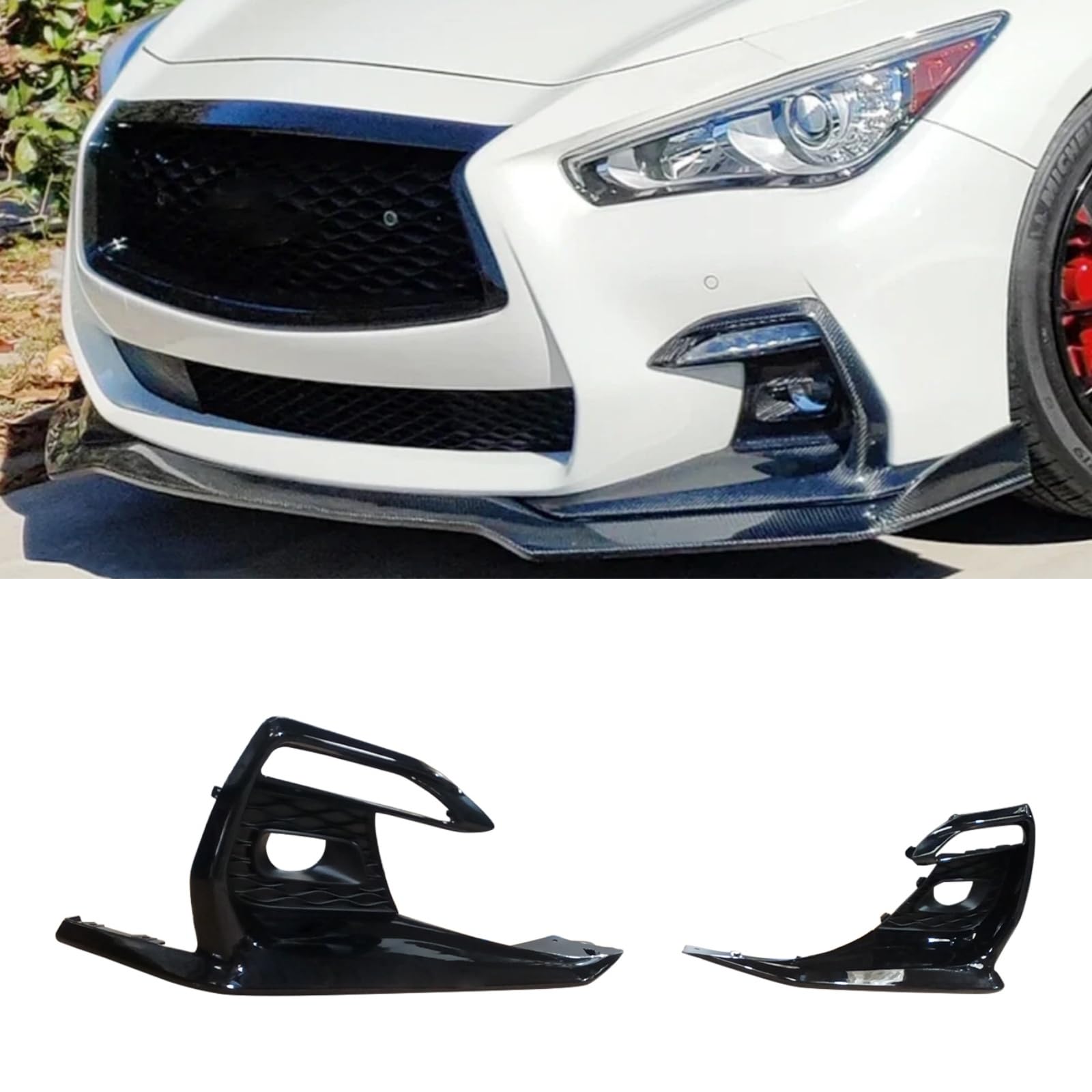 フォグランプカバー 2018-2023 インフィニティ Q50 スポーツ 用 外装 フロントフォグライトカバー フォグランプフレーム装飾ステッカー外装アクセサリー ABS グロスブラック 2PCs｜ビッグファーム 10,670円